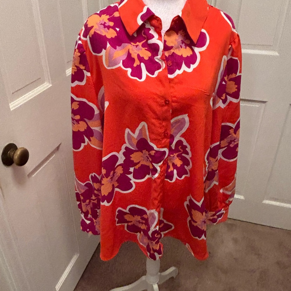 CATO Orange and Purple Floral Button Down Shirt